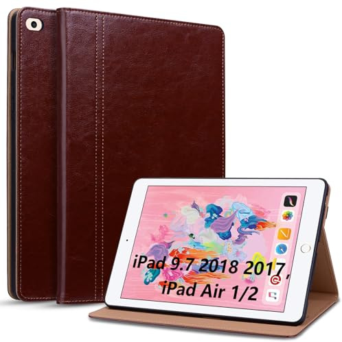 Cicili Hülle für iPad Air 2 iPad 6./5. Generation iPad 9,7 Zoll 2018/2017, Kunstleder Schutzhülle Tablet Case Cover für iPad 5/6/Air 2/Air 1 mit Ständer Auto Schlafen/Wachen - Braun