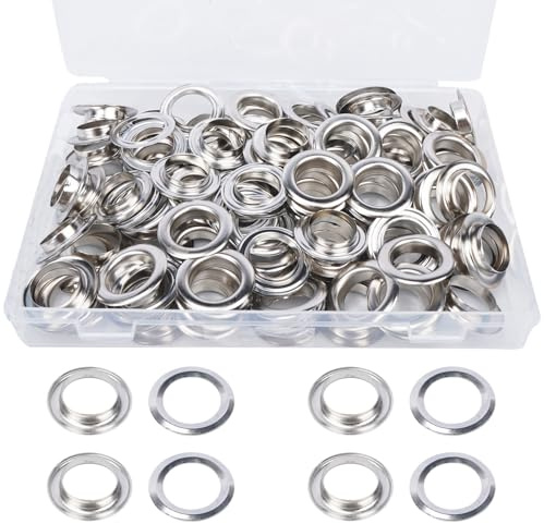 HO2NLE 100 Sets 20mm Kit Herramienta Ojetes Plata Ojales de Metal para Lonas, Cortinas, Toldos, Zapatos, Bolsas