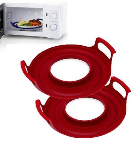 Plateau Pour Micro-ondes Avec Poignées | Lot de 2 Support De Bol Pour Micro-ondes Pour Aliments Froids Et Chauds | Caddie Frais Pour Micro-ondes | Assiette Froide Pour Micro-ondes (Rouge)
