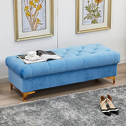 Polsterbank mit Stauraum, für Schlafzimmer, Wohnzimmer, Flur, Blau, 60 x 45 x 40 cm