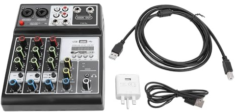 Professional Audio Mixer, USB MP3 DJ Mixer 48V Phantom Power Sound Mixing Console Interface for Stage Live Gigs Karaoke (Alomejor7rg2xfsena-13)