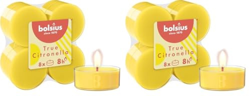 Bolsius True Citronella – Maxi luci profumate – Citronella – 8 pezzi – 8 ore di combustione - Candele per esterni – Cera naturale – con estratti naturali – Senza olio di palma (Confezione da 2)