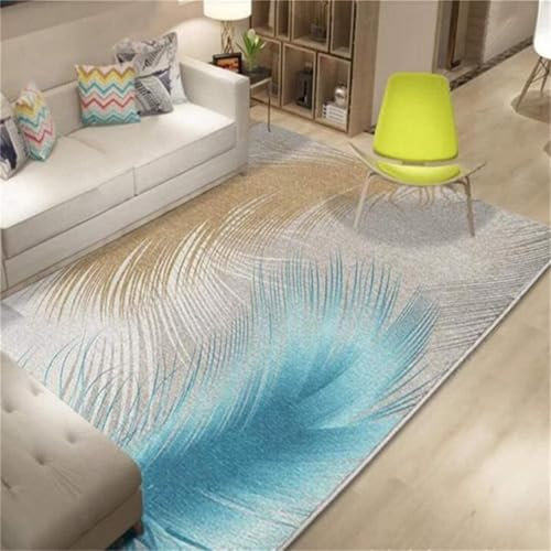 AITROMNI Teppichboden Auslegware Teppich Reinigung Grauer gelb und blau Federdruck Design langlebig Non-Fading Eingangsbereich Innen 130X190CM