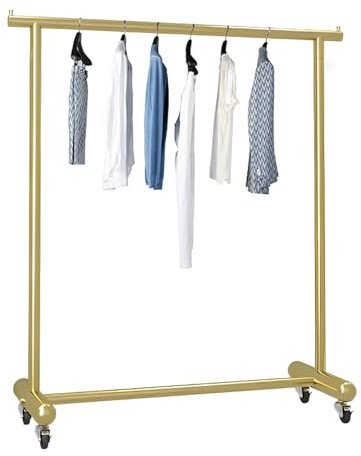 Generisch Schwerlast Kleiderständer auf Rollen, Nordic Gold Kleiderstange zum Aufhängen von Kleidung, Garderobenständer für Schlafzimmer, Waschküche, Last 100kg(60x40x155cm)