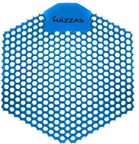 Hazzas Urinal Screen Mat, 16 x 17 cm, Anti-Splash Design with Ocean Fresh Scent, Universal Fit, Blue, Pack of 10