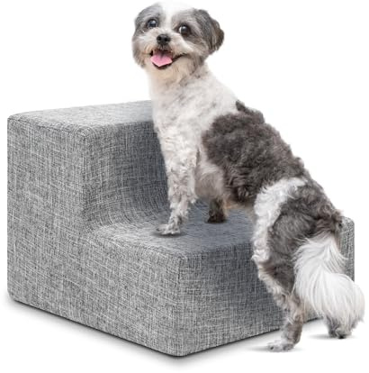 Best Pet Supplies Dog Stairs & Steps - Foam Steps for Small Dogs & Cats, Non-Slip Indoor Balanced Pet Step Support, Dog Ramp, No Assembly, Ash Gray Linen, 2-Step (12-inch Height)