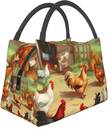GDSHJKLW Borsa termica per il pranzo, per donne e uomini, grande scatola portapranzo a prova di perdite, riutilizzabile, borsa termica per arrosto, pollo, gallina, fattoria, per lavoro, picnic, viaggi