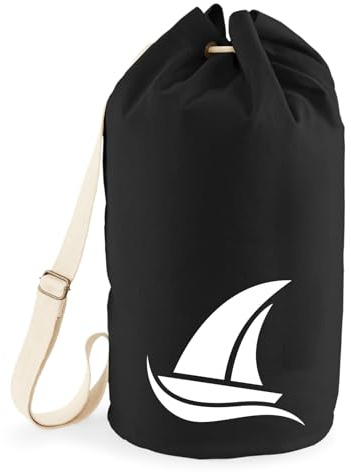 Huuraa Seesack Segeln Segelboot Geschenk | Tasche 20 Liter Strandtasche Black Baumwolle Rucksack Geschenkidee Schwarze Sporttasche Duffle Bag mit Kordelzug Verschluss