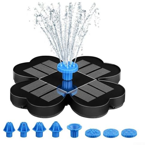 Fontaine à eau solaire pour bain d'oiseaux – Fontaine à énergie solaire en forme de fleur – Fontaine à énergie solaire – 8 modes de pulvérisation pour jardin/piscine/étang