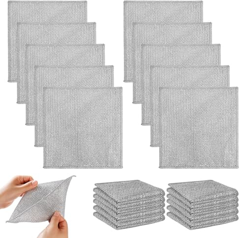 Girihe 10 PCS Double Sided Wire Dishwashing Rags, Multifunctional Non-Scratch Wire Dishcloth Miracle Clean Cloth for Dishes Sinks Counters