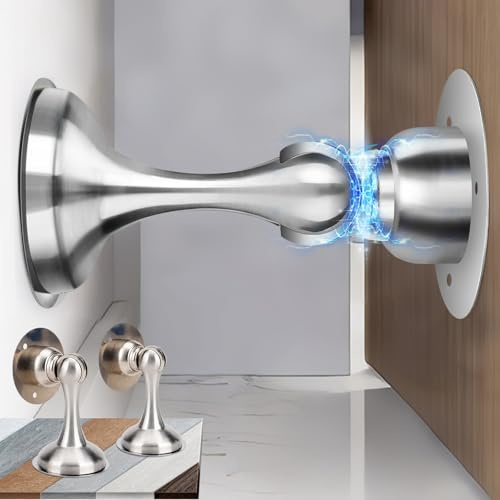 2 Pezzi Fermaporta Magnetico, Fermaporte Nessun Pugno in Acciaio Inossidabile, Ferma Porta da Pavimento Muro Adesivo, Door Stopper Pesante Bloccaporta per Ufficio, Hotel, Camerette (Argento)