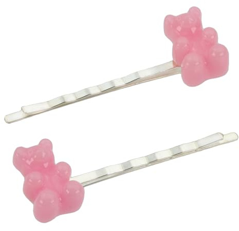 Bluebubble MY SWEET SHOP Gummy Bear Silver Hair Clip Slide Pin on Gift Card (Sugar Pink)