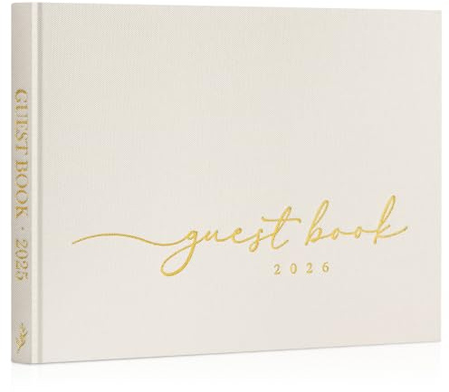Lanpn Wedding Guest Book 2026 - Linen Hardcover Polaroid Guestbook Wedding Reception for Sign in and Photos - 108 Blank Pages Guest Book for Bridal Shower Baby Shower Wedding Party (Cream)