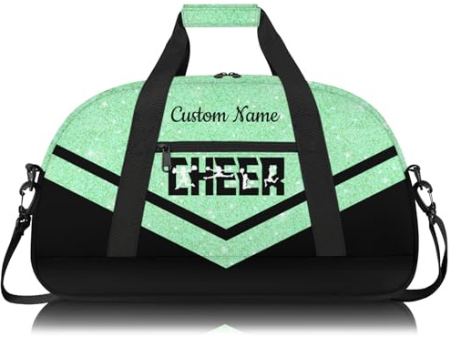 Cheerleading Seesack für Mädchen, personalisierbar, wasserdicht, Sporttasche für Cheer, Fitnessstudio und Reisen, Glitzer, Grün, Schwarz, Carry-On 20-Inch, Cheer Bag für Mädchen
