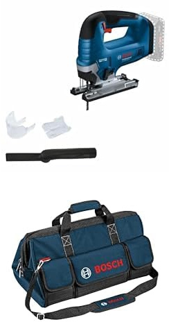 Bosch Professional Akku Stichsäge GST 18V-125 B (mit Bügelhandgriff, Neigungsschnitte bis zu einem Winkel von 45°, 1x Stichsägeblatt, Absaug-Set) + Bosch Professional Handwerkzeugtasche Größe L