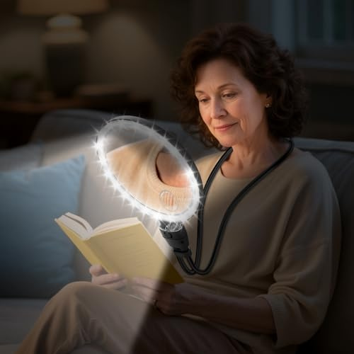 10X 30X Large Magnifying Glass with Light, Hands Free Magnifying Glass for Reading,3 Color LED Lights Flexible Gooseneck Magnifier for Close Work Reading Seniors Sewing,5.1in