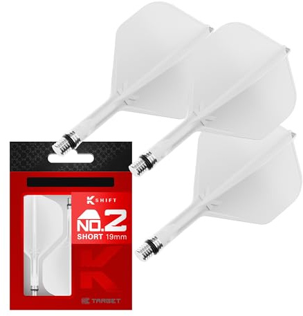 Target Darts K-Shift No.2 Integrated Flights & Shafts | K Shift No.2 Flight & Shaft System, White – K-Flex Short Shift Spin Base, Professional Dart Accessories