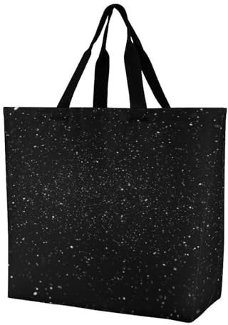 FekiLoot Black Glitter Grocery Bag Fashionable Reusable Women's Shoulder Tote Bag Lightweight Market Shopper Bags Foldable Washable Shopping Bags for Grocery, Travel & Gifts