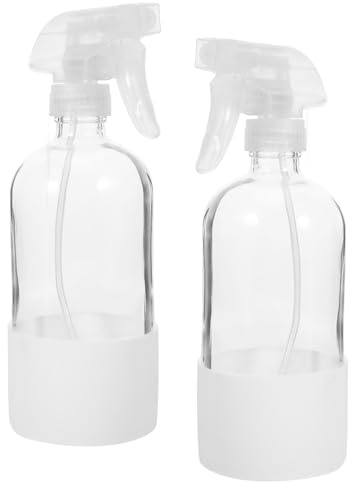 Housoutil Flacone Spray Nebulizzatore a Nebbia Fine 500 Ml in Vetro Trasparente con Protezione in Silicone Bianco, Bottiglia Spray Riutilizzabile per Acqua e Chioma, per Uso Quotidiano