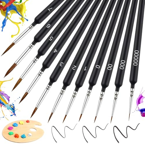 NISENTIA 11 Stück Feine Detail Pinsel Set, Malen Nach Zahlen Pinselset Acrylfarben Dünne Aquarellpinsel Ölfarben Pinsel Feine Spitze Malpinsel Ölmalerei für Acryl Aquarell Modellbau Basteln
