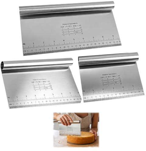 3 Piezas Espátulas de Cocina en Acero Inoxidable de 15cm, 20cm y 25cm, Rasqueta Panadero Reutilizable para Escala de Medición, Cortador de Pan, Pizza y Galletas, Utensilio de Cocina para Repostería