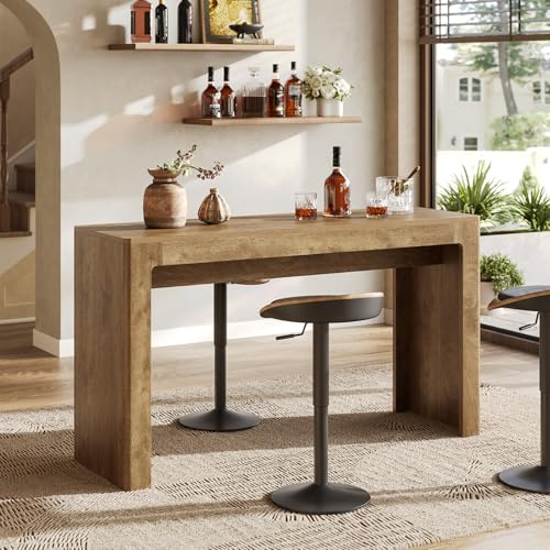Tribesigns 160cm Bar Table, Counter Height Pub Dining Table for 4-6, Industrial Kitchen Island Table with Waterproof Scratch-Resistant Top, High Table for Home Bar Bistro Balcony – Rustic Brown