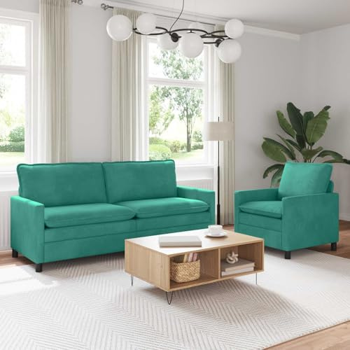 sephironlbb Sofa Set 2 pcs Türkis Samt Couch Polstergarnitur Zweisitzer Dreisitzer mit Stabiler Metallkonstruktion für Wohnzimmer Gästezimmer Lounge Komfortables Sitzen und vielseitige Nutzung
