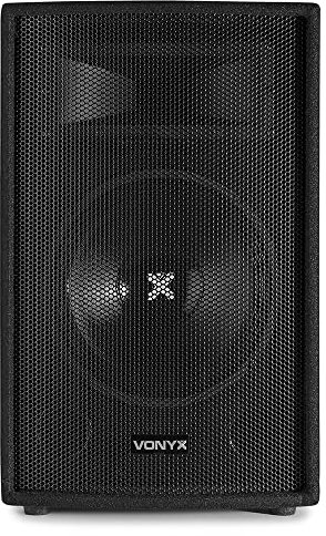 VONYX SL12 12 Passive PA Speaker, 600W DJ Loudspeaker, 2-Way Bass Reflex, Piezo Horn Tweeter, Trapezoidal Cabinet, Pole Mount, Rugged Black Carpet, For Live Events, Parties, Stage, DJ Gear