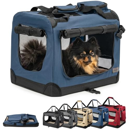 lionto Borsa trasportino per cani pieghevole per viaggi e auto, 50x34x36 cm, box di trasporto stabile con maniglie per gatti e animali fino a 10 kg, scatola in tessuto, blu scuro