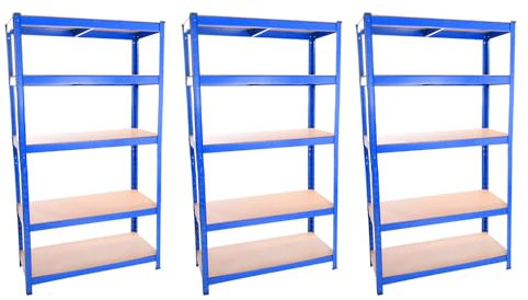 Panana 3 x 1.8m Shelf Warehouse 5 Tier Racking Shelf Heavy Duty Steel Garage Shelving Unit 280kgs Per Bay180x90x40m Blue