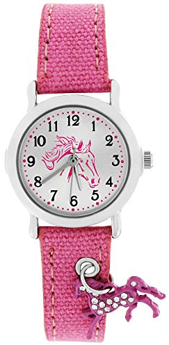 Crystal Blue Kinderuhr Pferd Mädchen Armbanduhr Sunray Pferdeanhänger | Sunray-Zifferblatt, funkelnder Pferdeanhänger, 28 mm Gehäuse, 7-fach verstellbar, spritzwassergeschützt, ab 5 Jahren