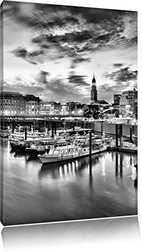 Pixxprint Hamburger Hafen am Abend, Größe: 80x60cm, Leinwandbild, fertig gespannt, Wandbild, Dekoration, Kunstdruck, kein Poster