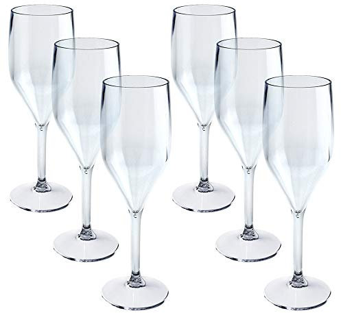 Doimoflair Sektglas aus Kunststoff Bruchsicher Sektkelch Plastik Transparent 16 cl. Set 6 Stück