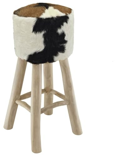 vidaXL Teak Barhocker Ziegenfell Rund Hocker Lederhocker Fellhocker Sitzhocker