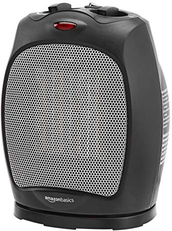 Amazon Basics Termoventilatore oscillante in ceramica da 1800 Watt con termostato regolabile - Nero