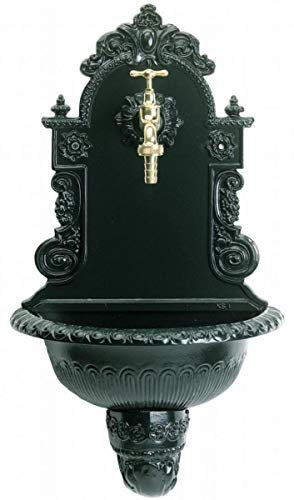 Casa Padrino Art Nouveau väggfontän i aluminium med vattenflik grön 30 x 34 x H. 85 cm – barock och jugendstil trädgårdsinredning