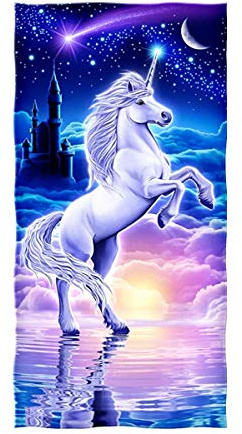 Große Strandtücher Badetuch Schnell Trocknend Wasseraufnahme Extra Microfiber L XL XXL, 3D Einhorn Weißes Pferd Motiv Handtuch Blau Rosa Kinder Mädchen Kuscheldecke (70 x 150 cm)