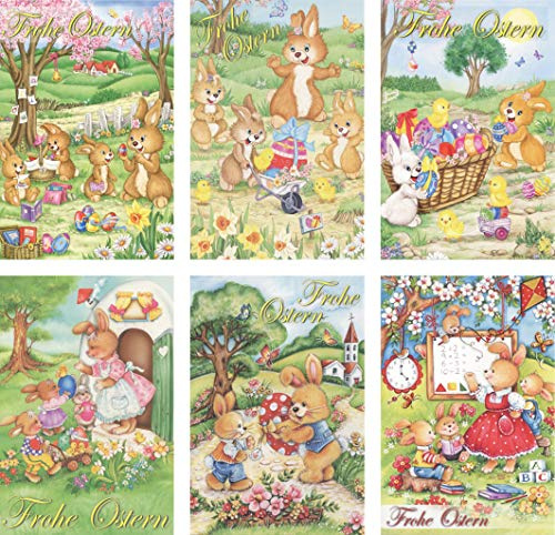 Schaulade 12 Osterhase Osterkarten mit Umschlag Set. Hochwertige Osterpostkarten mit Briefumschlag. Beschreibbare Karten zu Ostern. Postkarten nostalgisch