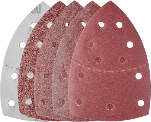 YoiYee - Set di 20 fogli abrasivi, per levigatrice a forma di topo, carta vetrata triangolare, con gancio e anello di fissaggio, 11 fori, accessori per levigatrice multipla, grana 40/80/180/320, rosso