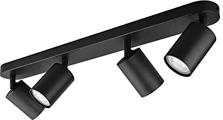 KYOTECH Deckenstrahler 4 Flammig Schwarz Deckenlampe Strahler Schwenkbar 350° LED Deckenleuchte GU10 Spots Deckenleuchten für Küche Wohnzimmer Schlafzimmer, Ohne Leuchtmittel