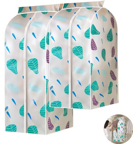 2 x große, durchscheinende PEVA-Stoffschutztasche, Kleiderschrank-Aufbewahrungstasche, Staubschutz mit Magic Tape und Reißverschluss, ideal für Kleider, Anzüge, Mäntel, Jacken