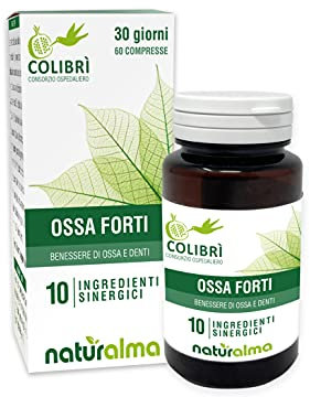 Ossa Forti Naturalma e Consorzio Colibrì 60 compresse da 1200 mg - Vitamina D, Vitamina C, Calcio, Fosforo, Magnesio, Zinco, Boro, Manganese, Rame ed Equiseto - Integratore alimentare - Vegano