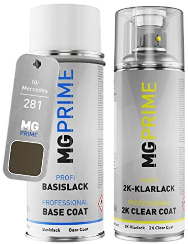 MG PRIME Vernice per auto Kit bombolette spray 2K per Mercedes 281/7281 Magno Cer.grau Metallic/Designo Cer.e Grey Magno Vernice di base 2 componenti vernice trasparente