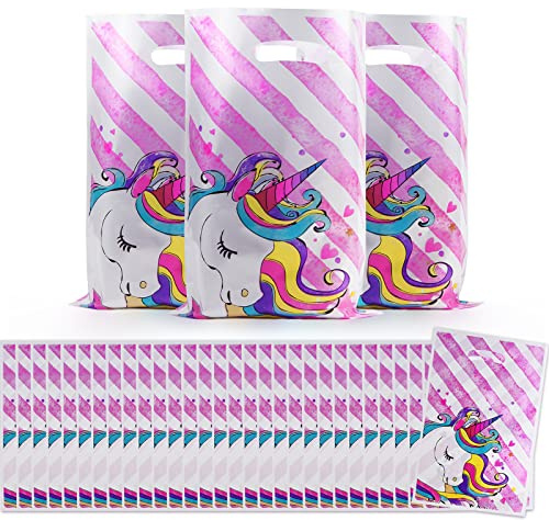 ASTARON 30 Pcs Einhorn Geburtstag Taschen für Kinder, Mädchen Baby Dusche Zubehör Kunststoff Goodie Taschen für Bevorzugungen Einhorn Dekorationen