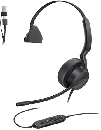 Yealink UH42 USB Headset,Teams Certified,With Mic,USB-C/A | Microsoft Teams certified,280° rotatable boom mic,all-day comfort,7ft cable,inline controls with LED