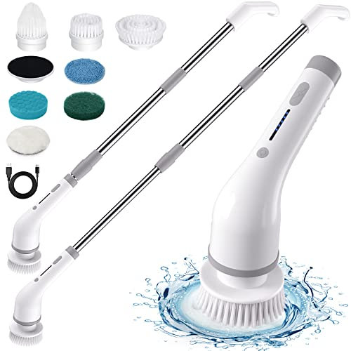 Cepillo eléctrico giratorio, cepillo de limpieza inalámbrico con 7 cabezales de cepillo reemplazables y mango largo ajustable, herramienta de limpieza automática de ducha para bañera, suelo, azulejos,