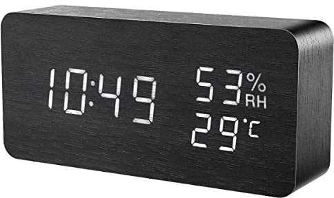 Ankilo Hölzerne Digital Wecker,Swürfel-LED-Licht-Uhr,Smart Sprachgesteuert,Anzeige Datum Temperatur & Luftfeuchtigkeit für Haus, Küche, Schlafzimmer