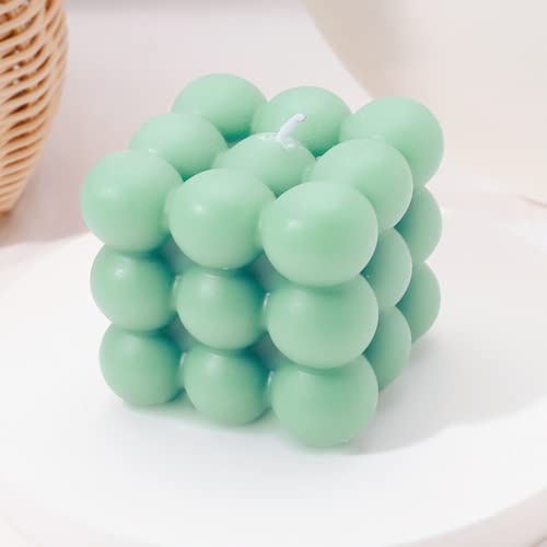 Vela Burbuja | Velas artesanales naturales y perfumadas | Velas 100% Veganas | Velas decorativas sostenibles elaboradas con cera de soja natural | decoración bohemia | 6 x 6 x 6 cm (1pc, verde)