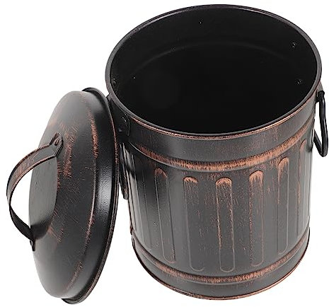 WHAMVOX Secchio In Metallo Con Coperchio Portapenne Nero Contenitore Per Carbone Secchio Per Multiuso Porta Carbone Per Barbecue Fornace In Metallo Barile Di Metallo Piccolo