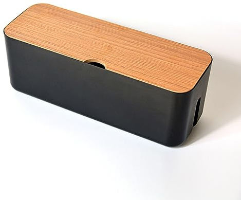 TITA-DONG Power Strips or Surge Protectors, Cable Management Box Organizer for Cords, Desk Computer Cable Organizer Box, Wooden Style Cord Organizer Box for Home and Office (Black)